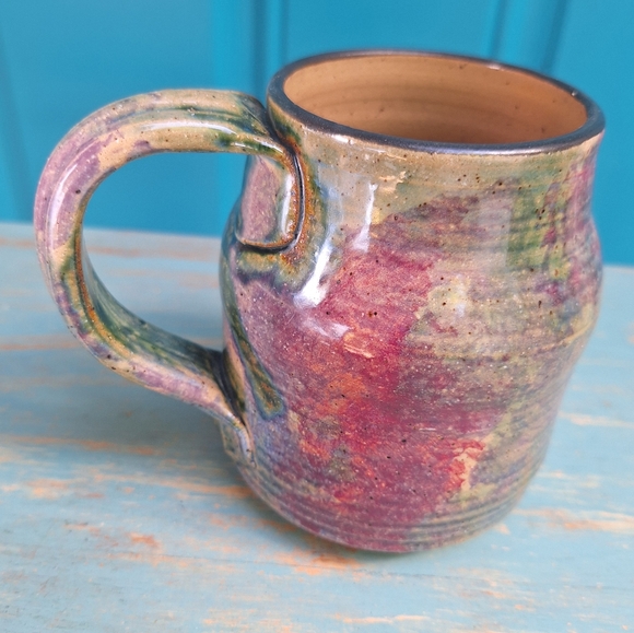 Blue Iris Pottery Clay Handmade Mug Glazed Color Swirl Signed by Artist Cup - Picture 15 of 16